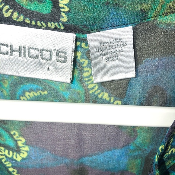 Chico’s V Neck Sheer Popover Blouse Blue Green S - Picture 5 of 13
